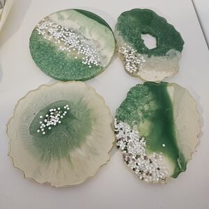 Green Epoxy Handmade Resin Coaster cold hot drinks Set Of Four 4